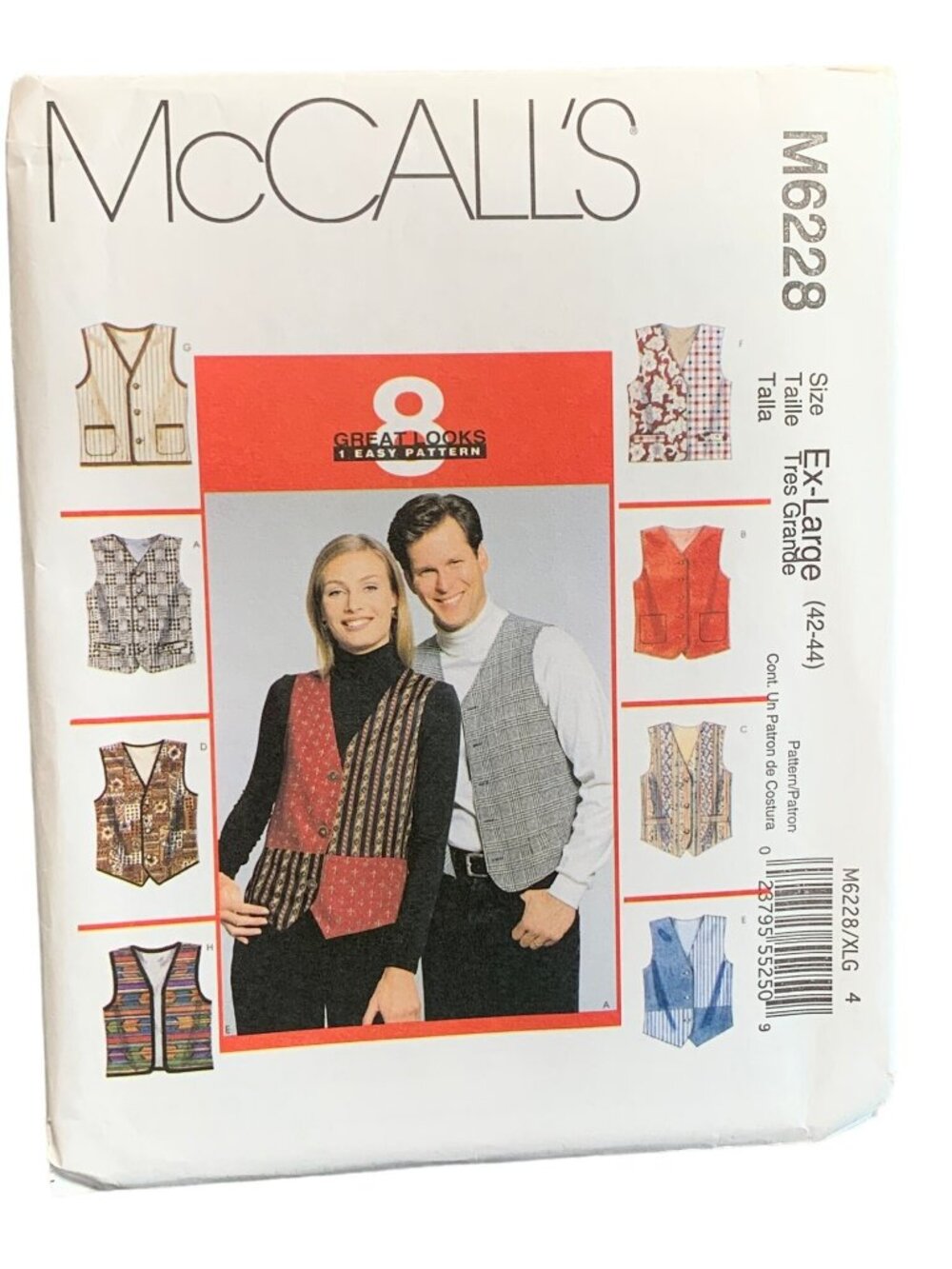 McCalls M6228 Vest Sewing Pattern Size XL Unisex Multiple Design Options Uncut 2